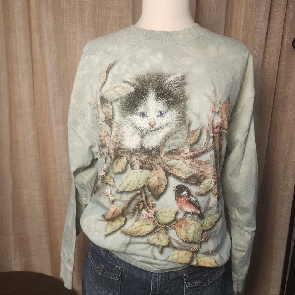 The Mountain Kitten Bird Long Sleeve Graphic Tee L Fairy Grunge Cottagecore Y2K